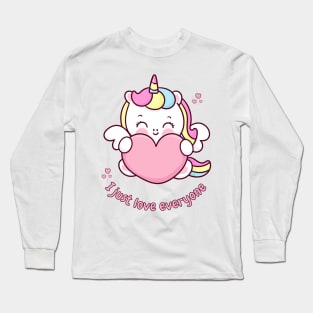 I just Love Everyone Cute Unicorn With Heart Long Sleeve T-Shirt